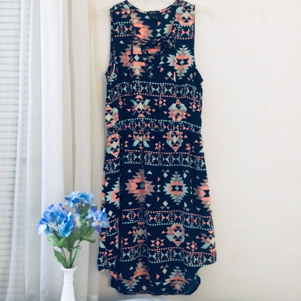 Patterned high-low dress with lace-up front